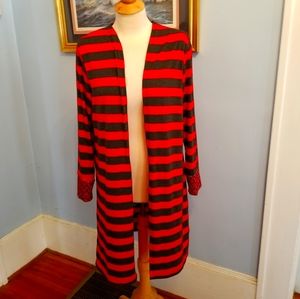 Long Charcoal Grey and Red Duster Dramatic Flair